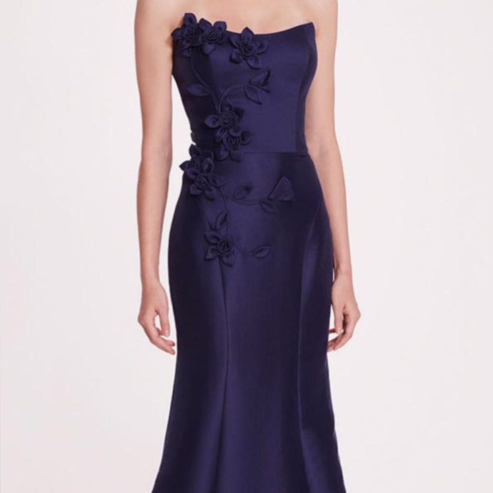 Marchesa Blue One Shoulder Sleeveless Gown